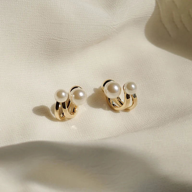 2025 New Retro Light Luxury Pearl Stud Earrings Korean Simple Jewelry Christmas Party Girl's Temperament Accessories For Woman