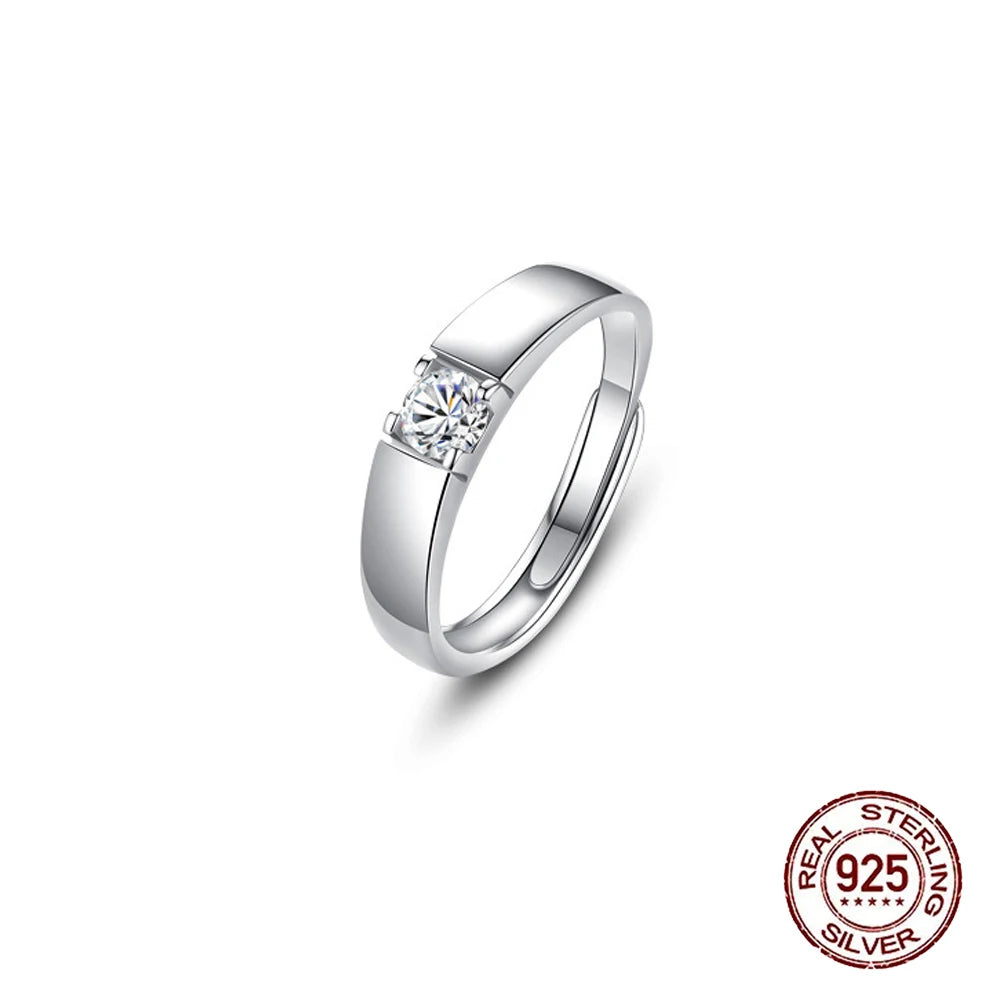 Dazzling Cubic Zircon 925 Sterling Silver Adjustable Couples Promise Ring for Women Men Weddings and Engagement Finger Jewelry