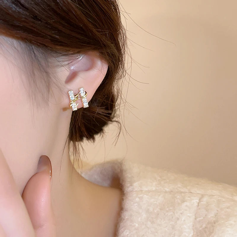 Design sense Gold Color Snake Wrapped Letters Micro Inlaid Zircon Stud Earrings Luxurious Jewelry For Women 2024 Christmas Party