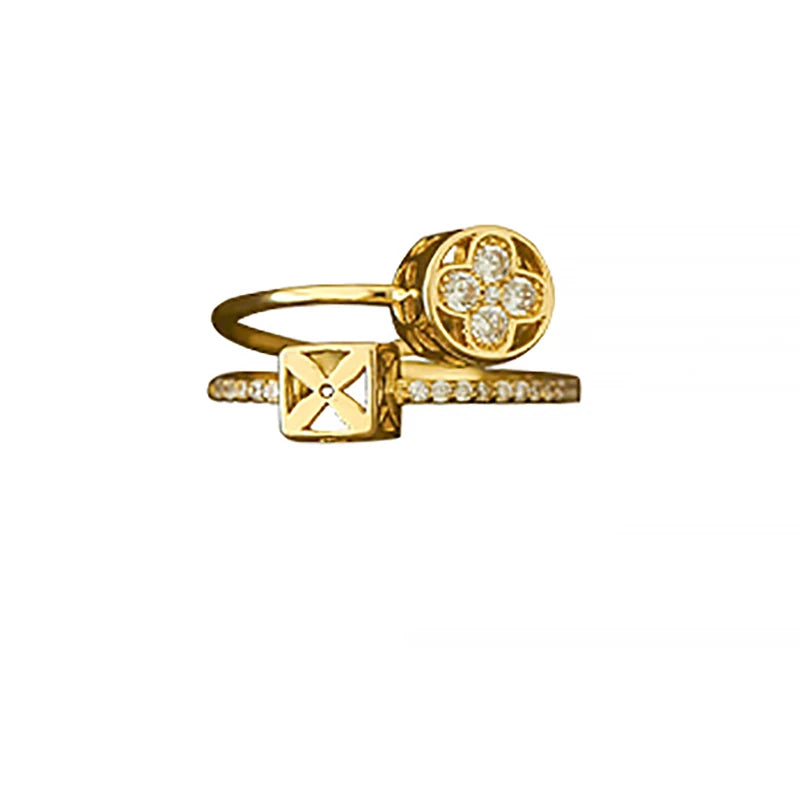 Doppellagiger offener Ring in Blumenform in Goldfarbe