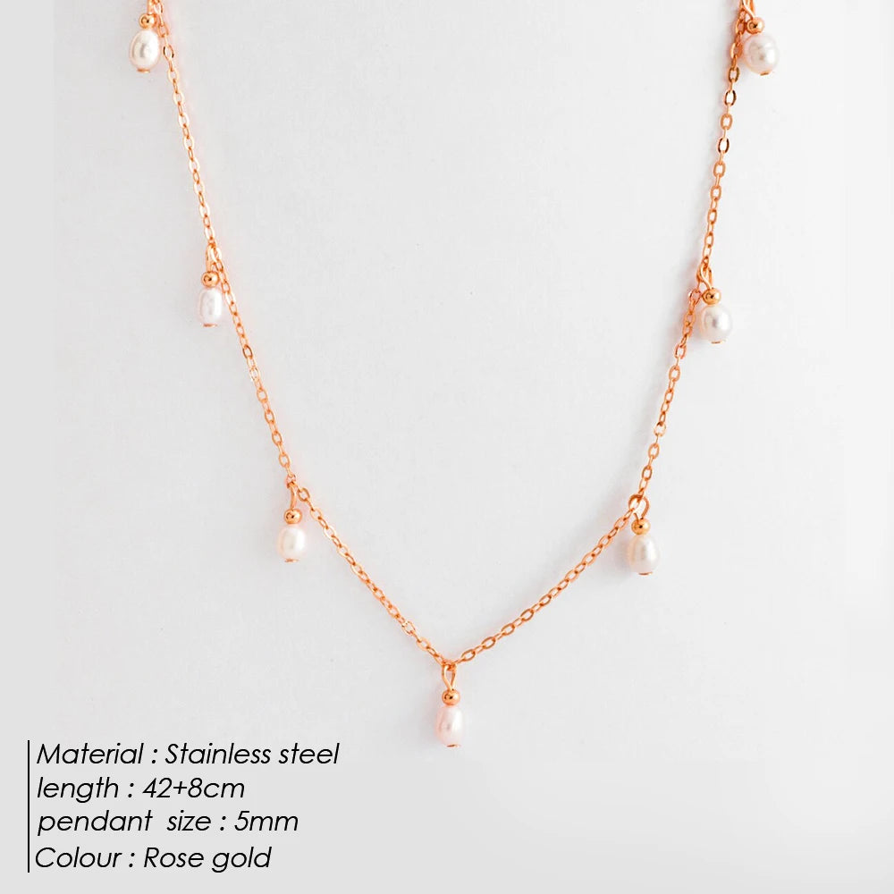 eManco Stainless Steel Simulated Pearl Pendant Necklace Clasp Chain Fine Chain Party Gift