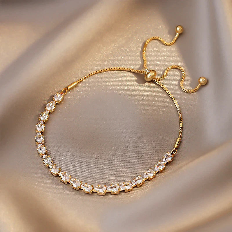 Luxury Premium Zircon Pull Adjustable Charm Bracelets For Woman 2025 Korean Fashion Jewelry Wedding Party Girl's Simple Bracelet