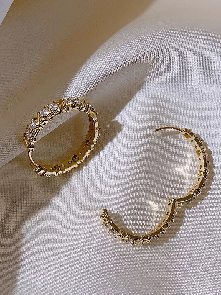 Korean Fashion Simple Zircon X Metal Hoop Earrings For Woman 2025 Neo Gothic Girls' Luxury Jewelry Wedding Party Set Accessories