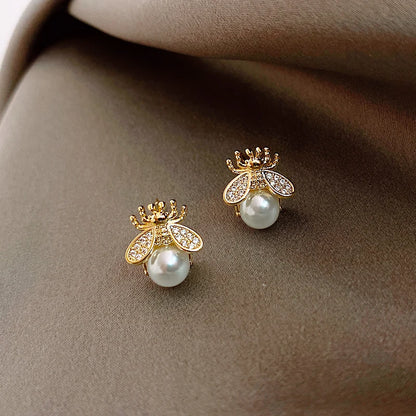 Elegant Pearl Bee Earrings