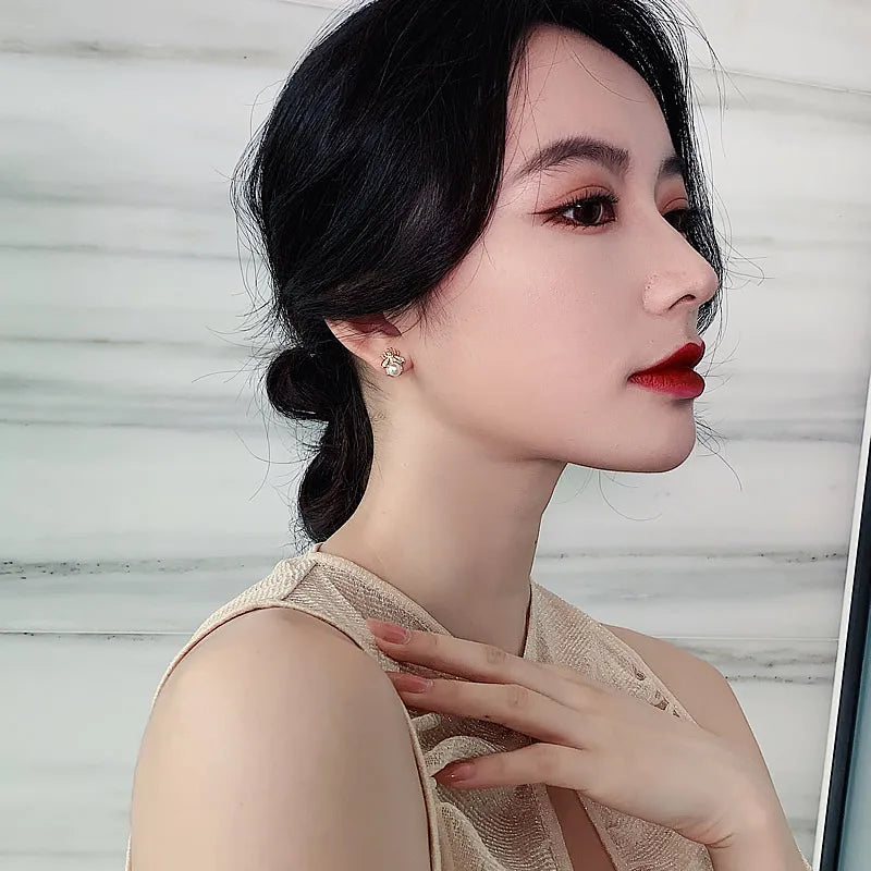 Elegant Pearl Bee Earrings