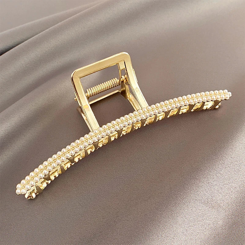 Metallperlenclip Damen Sommer Metallhaarnadel Hinterkopf Großer Haifischclip Temperament Hochgefühl Bindung Kopfschmuck Für Mädchen