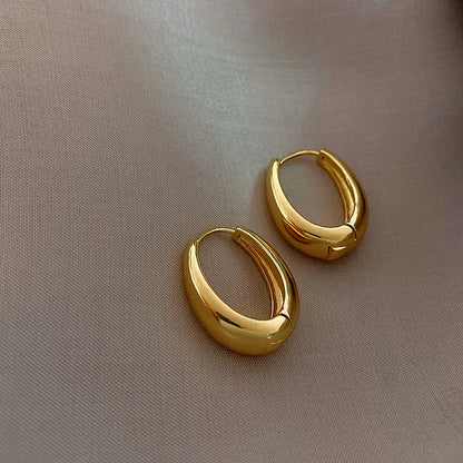 2025 New Classic Copper Alloy Smooth Metal Hoop Earrings For Woman Fashion Korean Jewelry Temperament Girl's Daily Wear Earrings
