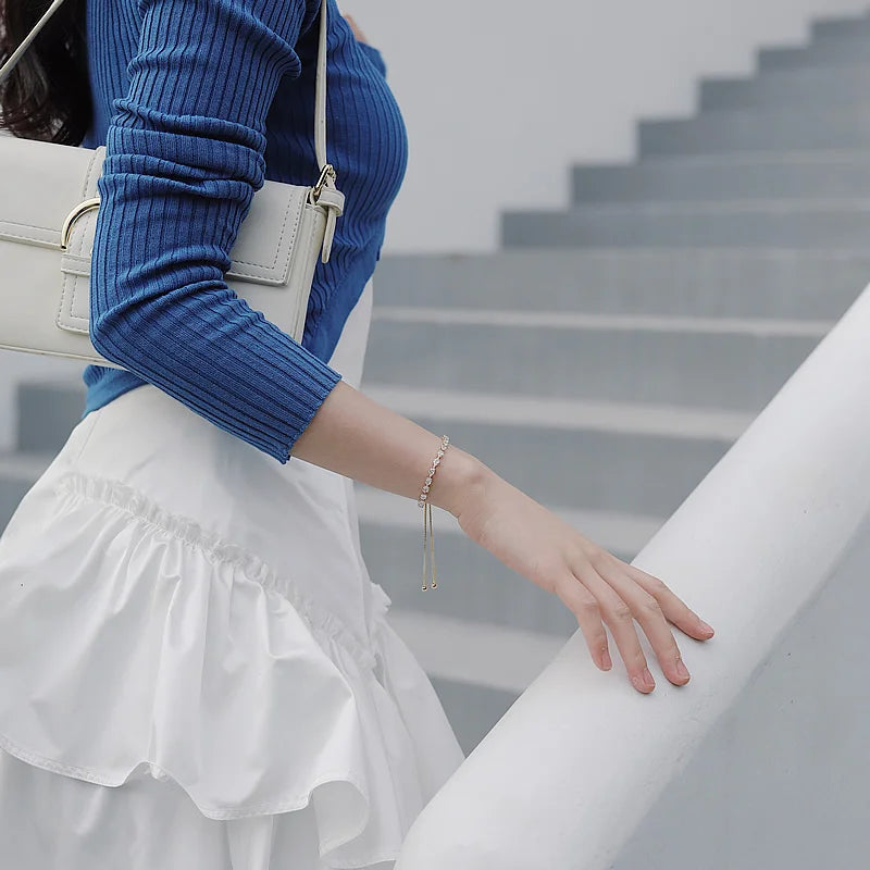 Luxury Premium Zircon Pull Adjustable Charm Bracelets For Woman 2025 Korean Fashion Jewelry Wedding Party Girl's Simple Bracelet