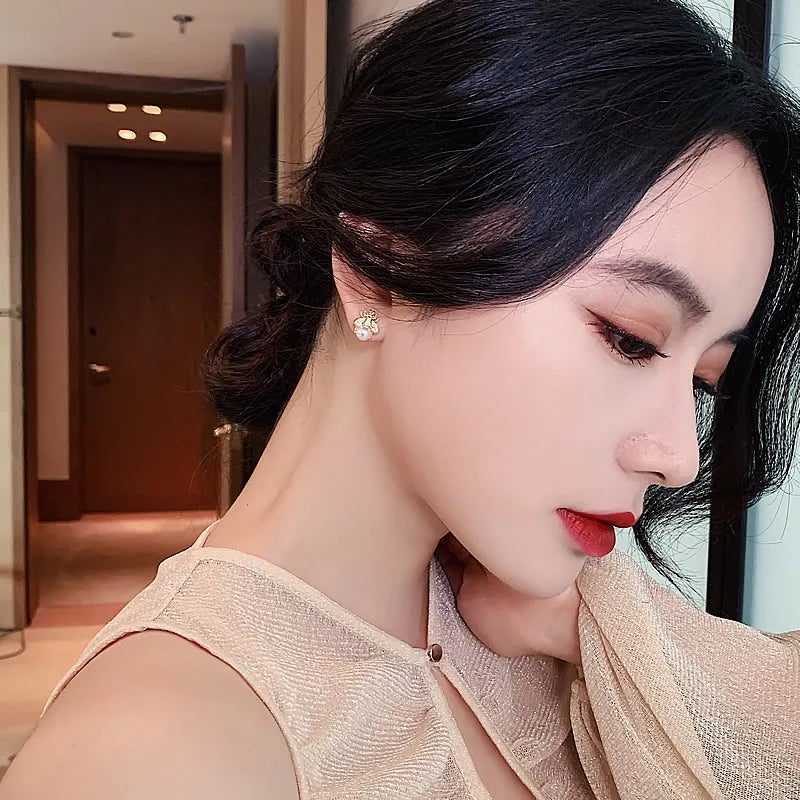 Elegant Pearl Bee Earrings