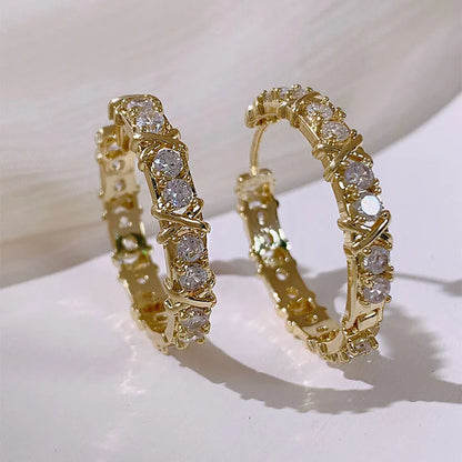 Korean Fashion Simple Zircon X Metal Hoop Earrings For Woman 2025 Neo Gothic Girls' Luxury Jewelry Wedding Party Set Accessories