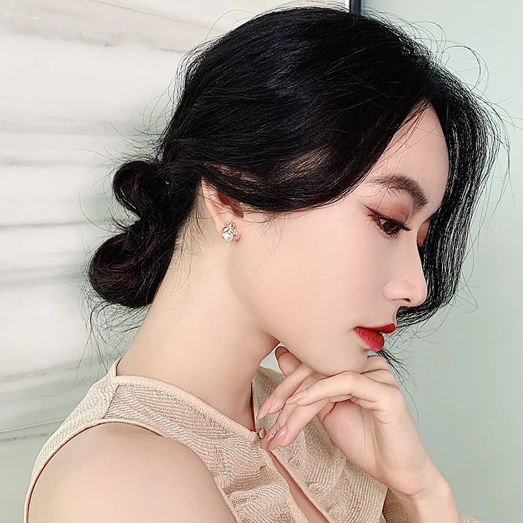 Elegant Pearl Bee Earrings