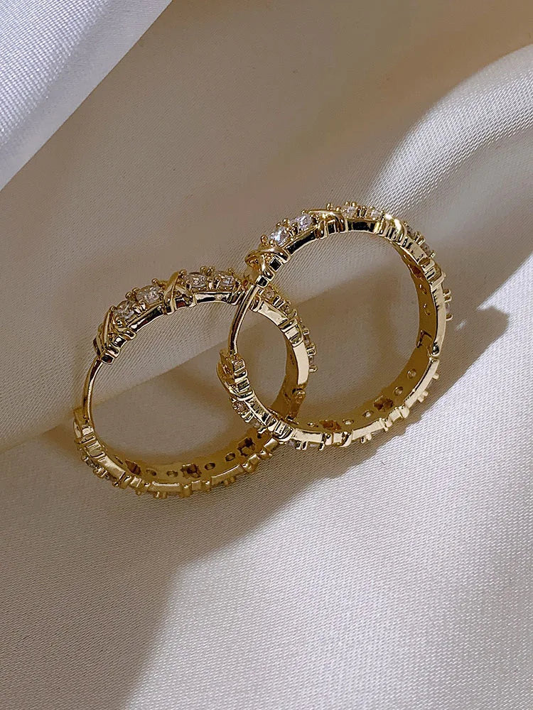 Korean Fashion Simple Zircon X Metal Hoop Earrings For Woman 2025 Neo Gothic Girls' Luxury Jewelry Wedding Party Set Accessories