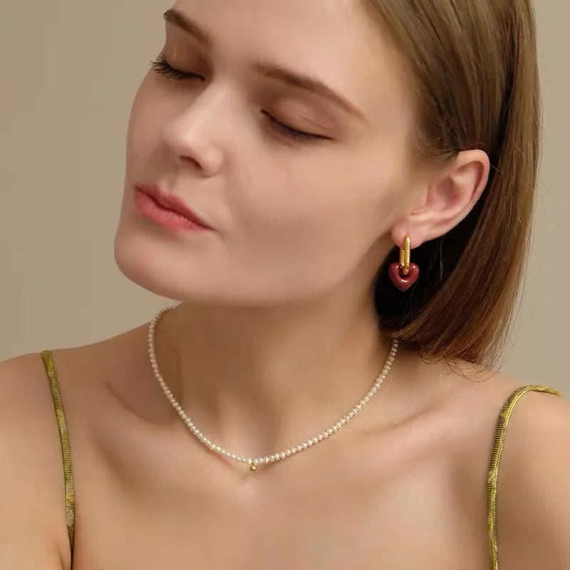 French Retro Romantic Wine Red Heart Pendant Earrings For Women Wedding Party Girls Fashion Jewelry Christmas Gift Accessories