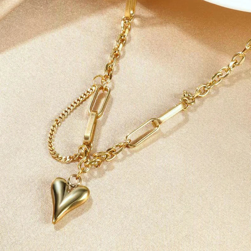 European and American Sweet Peach Heart Pendant Stainless Steel Choker Necklace For Women 2025 Korean Girl's Sexy Clavicle Chain