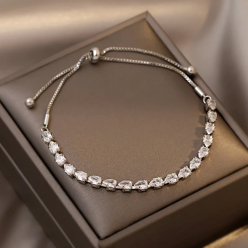 Luxury Premium Zircon Pull Adjustable Charm Bracelets For Woman 2025 Korean Fashion Jewelry Wedding Party Girl's Simple Bracelet