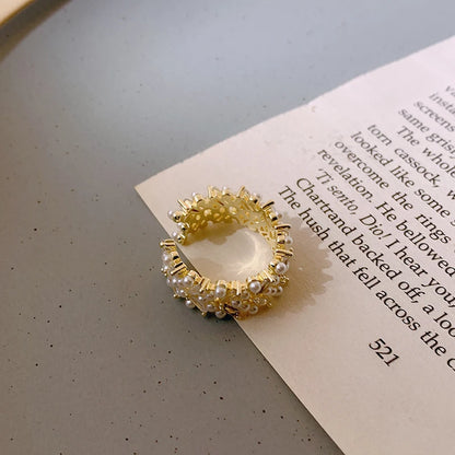 Pearl Zircon Gold Adjustable Ring