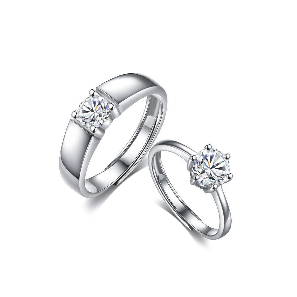 Dazzling Cubic Zircon 925 Sterling Silver Adjustable Couples Promise Ring for Women Men Weddings and Engagement Finger Jewelry