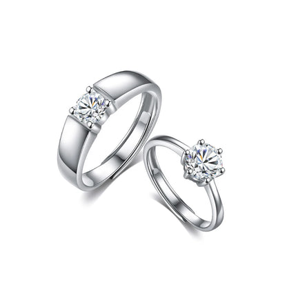 Dazzling Cubic Zircon 925 Sterling Silver Adjustable Couples Promise Ring for Women Men Weddings and Engagement Finger Jewelry