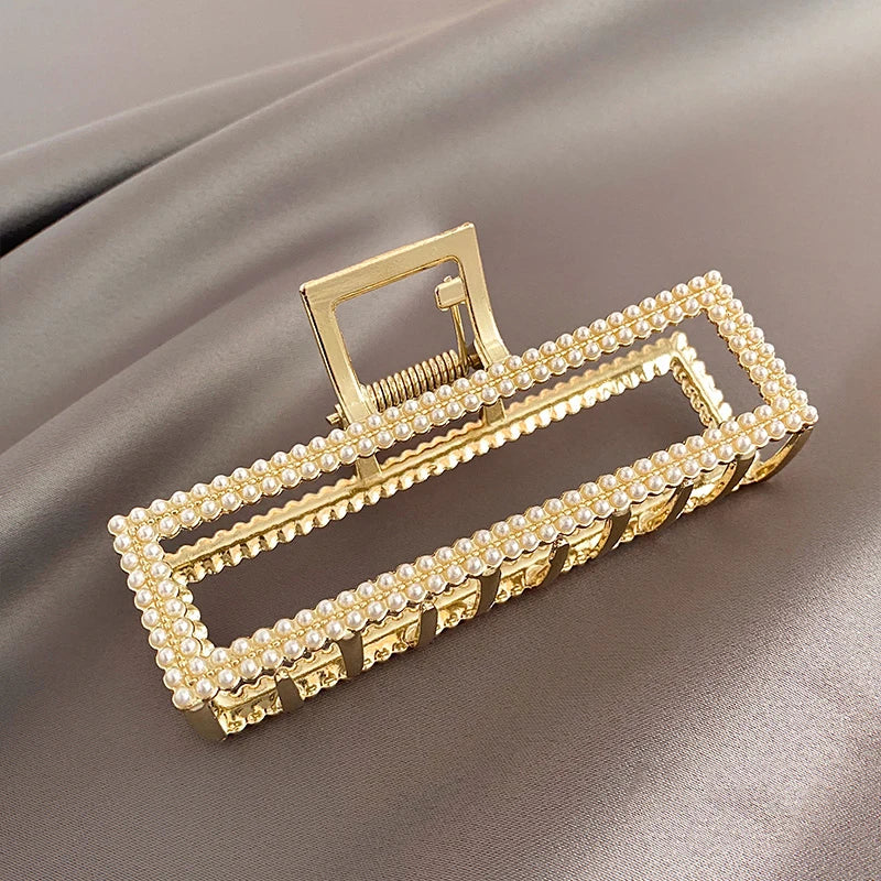 Metal Pearl Clip Women's Summer Metal Hairpin Back Of Head Large Shark Clip Temperament High Sense Binding Headdress For Girls