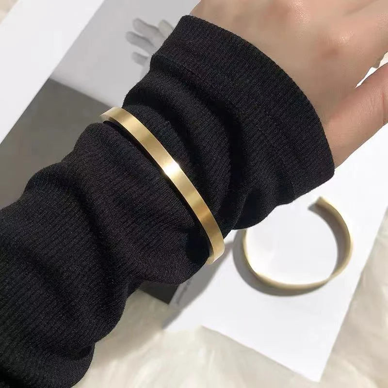 European and American Simple Smooth Gold Color Stainless steel Cuff Bracelets For Men and Women Jewelry Party Girl's Bracelets