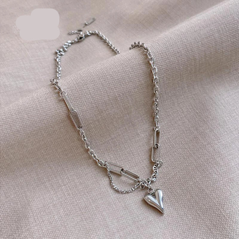 European and American Sweet Peach Heart Pendant Stainless Steel Choker Necklace For Women 2025 Korean Girl's Sexy Clavicle Chain