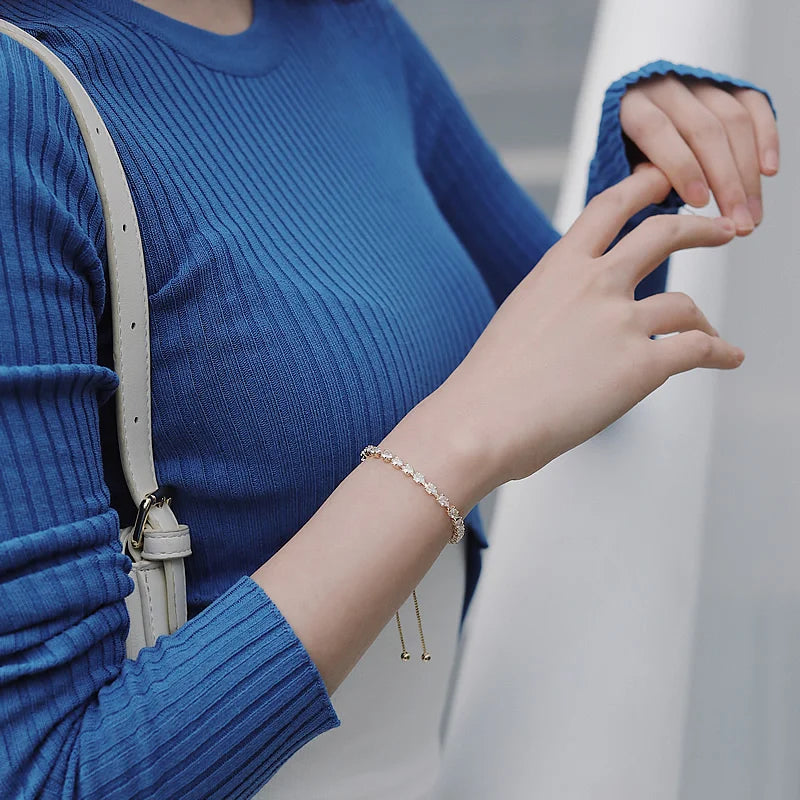 Luxury Premium Zircon Pull Adjustable Charm Bracelets For Woman 2025 Korean Fashion Jewelry Wedding Party Girl's Simple Bracelet