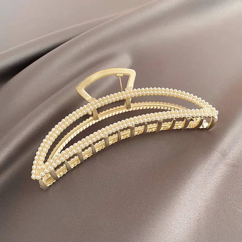 Metallperlenclip Damen Sommer Metallhaarnadel Hinterkopf Großer Haifischclip Temperament Hochgefühl Bindung Kopfschmuck Für Mädchen
