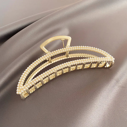 Metal Pearl Clip Women's Summer Metal Hairpin Back Of Head Large Shark Clip Temperament High Sense Binding Headdress For Girls