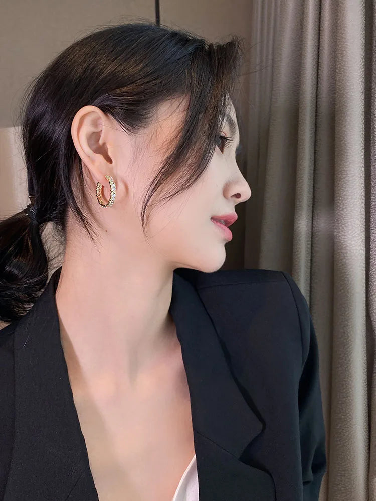 Korean Fashion Simple Zircon X Metal Hoop Earrings For Woman 2025 Neo Gothic Girls' Luxury Jewelry Wedding Party Set Accessories