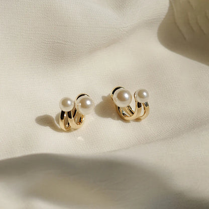2025 New Retro Light Luxury Pearl Stud Earrings Korean Simple Jewelry Christmas Party Girl's Temperament Accessories For Woman
