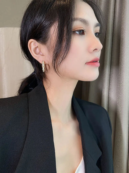 Korean Fashion Simple Zircon X Metal Hoop Earrings For Woman 2025 Neo Gothic Girls' Luxury Jewelry Wedding Party Set Accessories