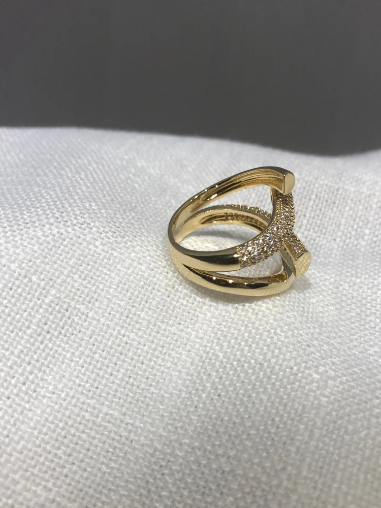 Micro-Set Zircon Cross Open Ring