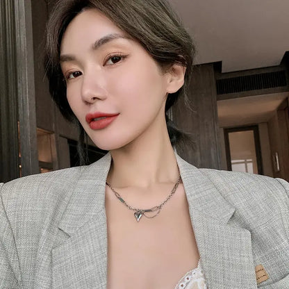 European and American Sweet Peach Heart Pendant Stainless Steel Choker Necklace For Women 2025 Korean Girl's Sexy Clavicle Chain