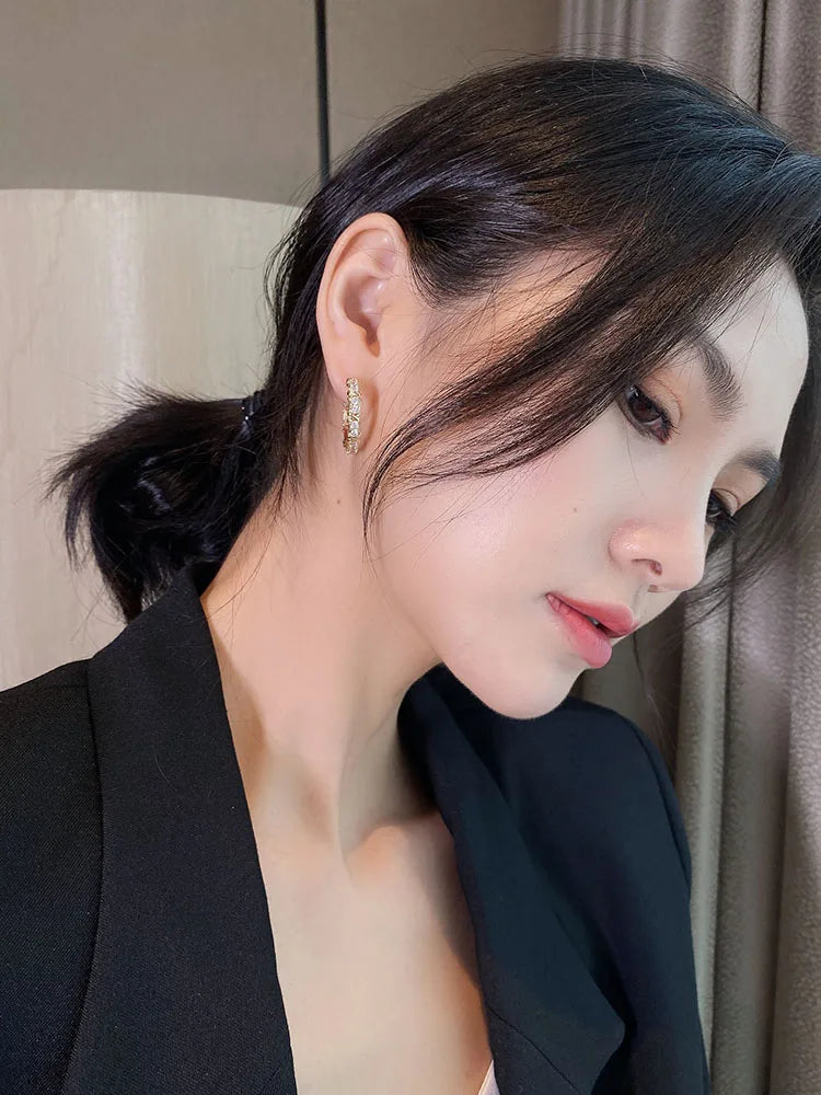 Korean Fashion Simple Zircon X Metal Hoop Earrings For Woman 2025 Neo Gothic Girls' Luxury Jewelry Wedding Party Set Accessories