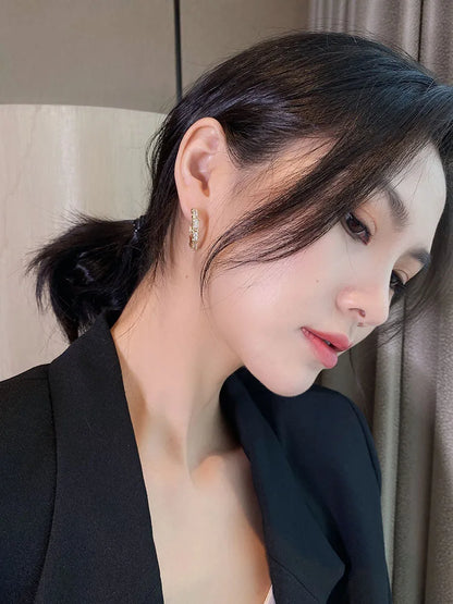 Korean Fashion Simple Zircon X Metal Hoop Earrings For Woman 2025 Neo Gothic Girls' Luxury Jewelry Wedding Party Set Accessories