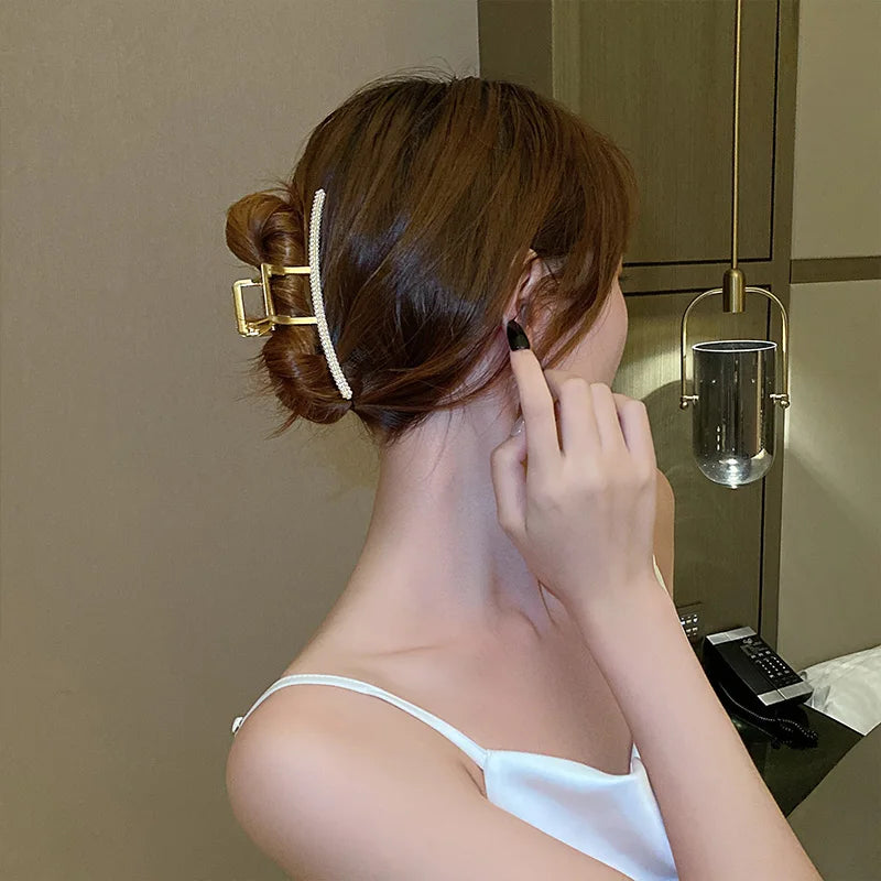Metallperlenclip Damen Sommer Metallhaarnadel Hinterkopf Großer Haifischclip Temperament Hochgefühl Bindung Kopfschmuck Für Mädchen
