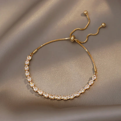 Luxury Premium Zircon Pull Adjustable Charm Bracelets For Woman 2025 Korean Fashion Jewelry Wedding Party Girl's Simple Bracelet