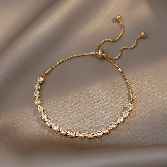 Luxury Premium Zircon Pull Adjustable Charm Bracelets For Woman 2025 Korean Fashion Jewelry Wedding Party Girl's Simple Bracelet