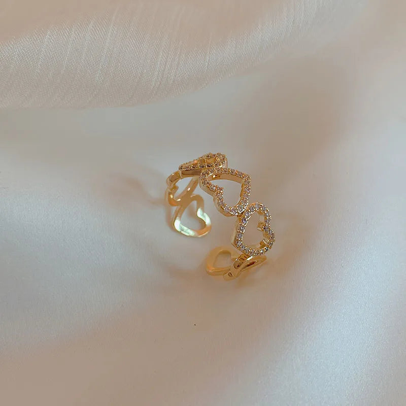 Pearl Zircon Gold Adjustable Ring