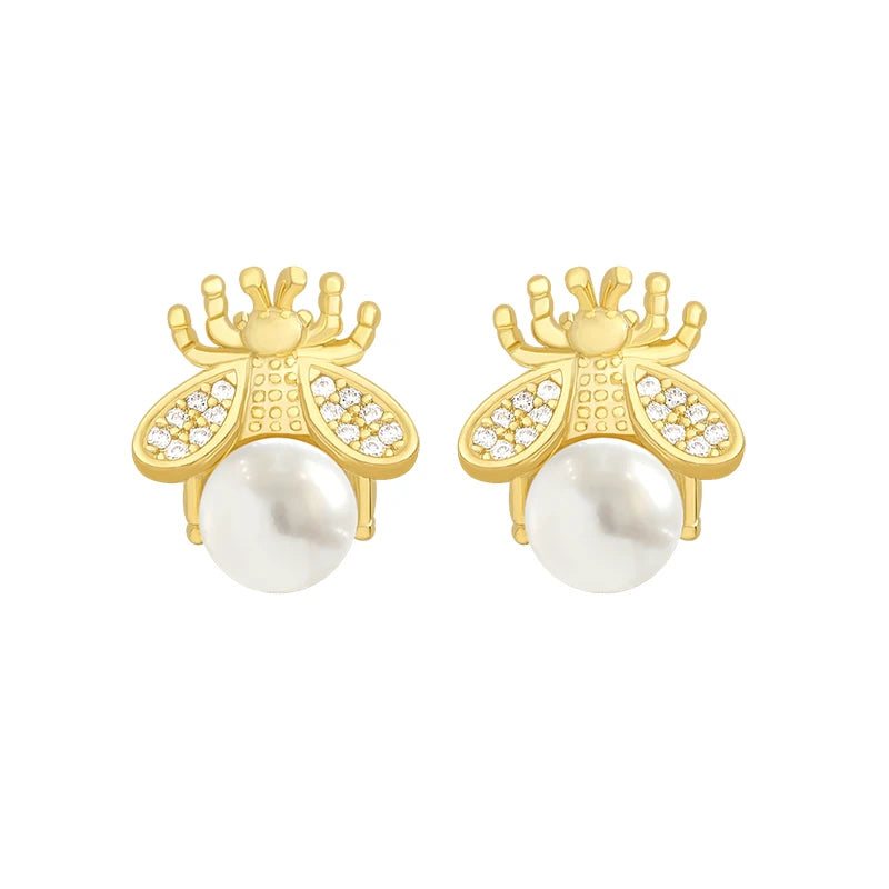 Elegant Pearl Bee Earrings