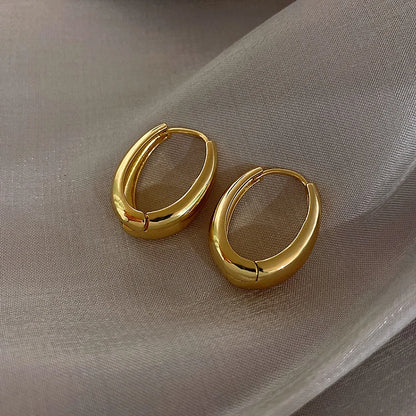 2025 New Classic Copper Alloy Smooth Metal Hoop Earrings For Woman Fashion Korean Jewelry Temperament Girl's Daily Wear Earrings