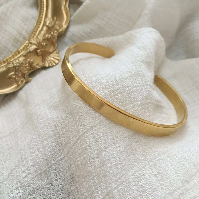 European and American Simple Smooth Gold Color Stainless steel Cuff Bracelets For Men and Women Jewelry Party Girl's Bracelets