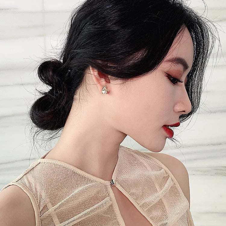 Elegant Pearl Bee Earrings