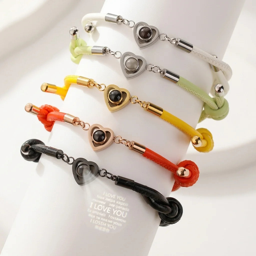Custom  Photo Projection Bracelet Handmade Woven Rope 316L Stainless Steel PVD Plated Jewelry Gift for Her