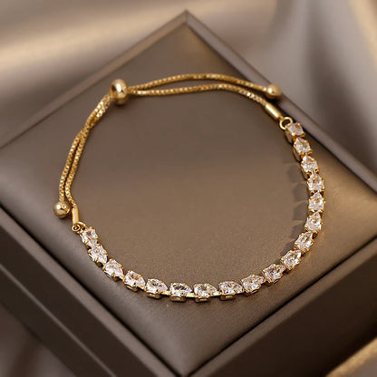 Luxury Premium Zircon Pull Adjustable Charm Bracelets For Woman 2025 Korean Fashion Jewelry Wedding Party Girl's Simple Bracelet