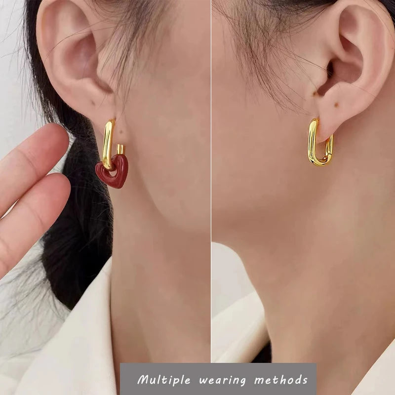 French Retro Romantic Wine Red Heart Pendant Earrings For Women Wedding Party Girls Fashion Jewelry Christmas Gift Accessories