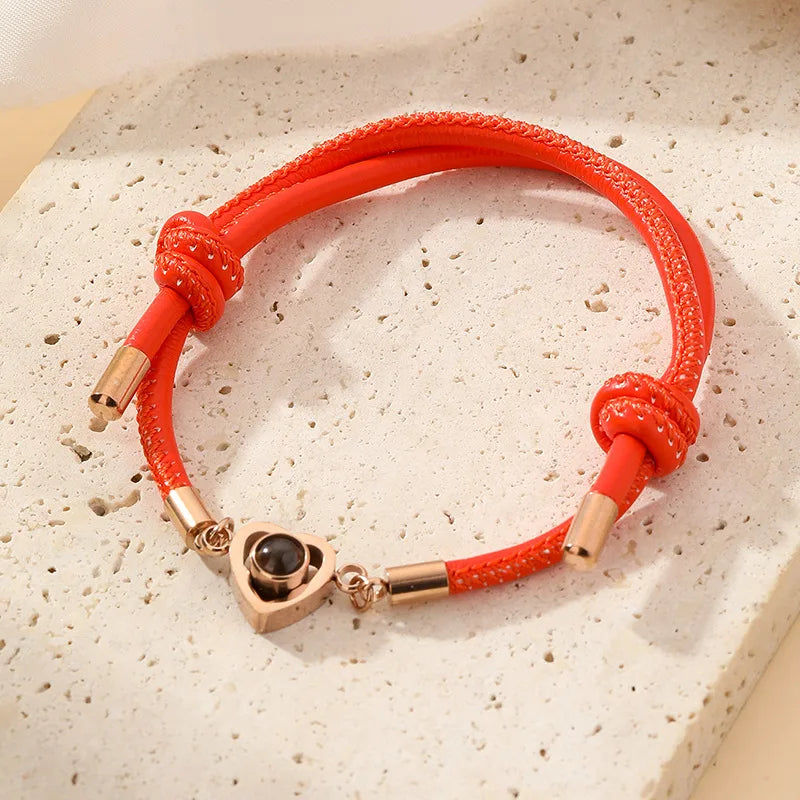 Custom  Photo Projection Bracelet Handmade Woven Rope 316L Stainless Steel PVD Plated Jewelry Gift for Her