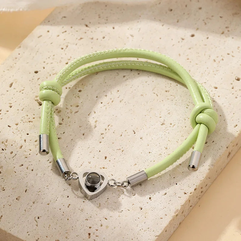 Custom  Photo Projection Bracelet Handmade Woven Rope 316L Stainless Steel PVD Plated Jewelry Gift for Her