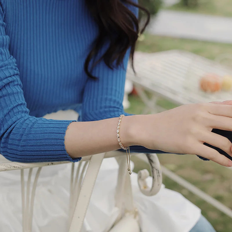 Luxury Premium Zircon Pull Adjustable Charm Bracelets For Woman 2025 Korean Fashion Jewelry Wedding Party Girl's Simple Bracelet