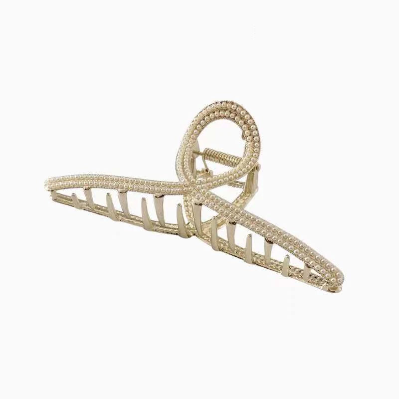 Metal Pearl Clip Women's Summer Metal Hairpin Back Of Head Large Shark Clip Temperament High Sense Binding Headdress For Girls